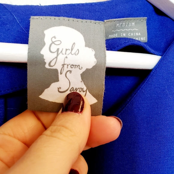 Anthropologie Girls from Savoy Ponte Sapphire Blue Dress Black Velvet Belt - Picture 6 of 7